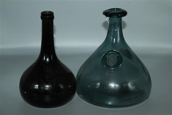 Dutch Wynand Fockink green glass onion-shaped wine bottle and a later moulded bottle